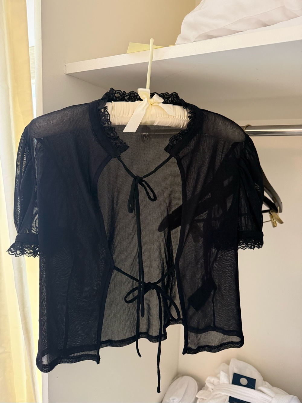 Urban Outfitters Black Sheer Lace-Trim Tie-Front Top